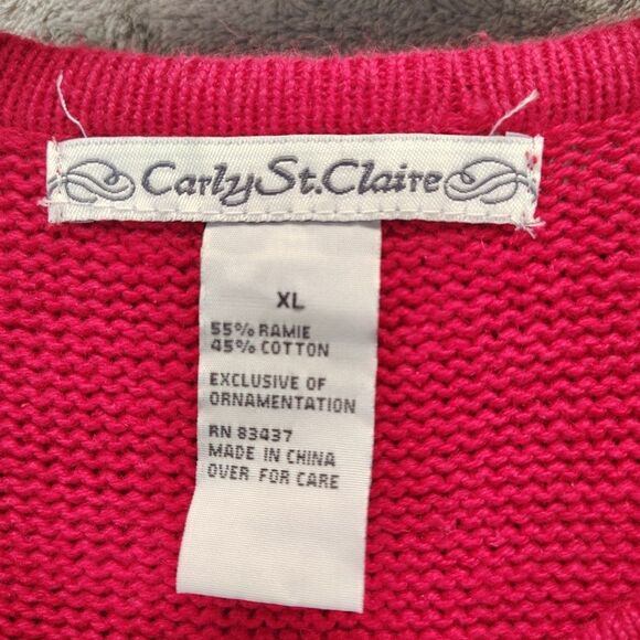 Carly St.Claire Woman Sweater Vest Red XL Full Zip Snowman Embroidered Beaded - Picture 2 of 12
